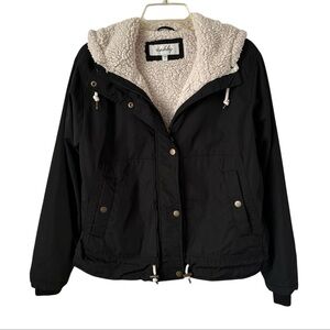 Sebby Women’s Black Sherpa Lined Jacket Full Zip Hooded Outdoor Utility Small